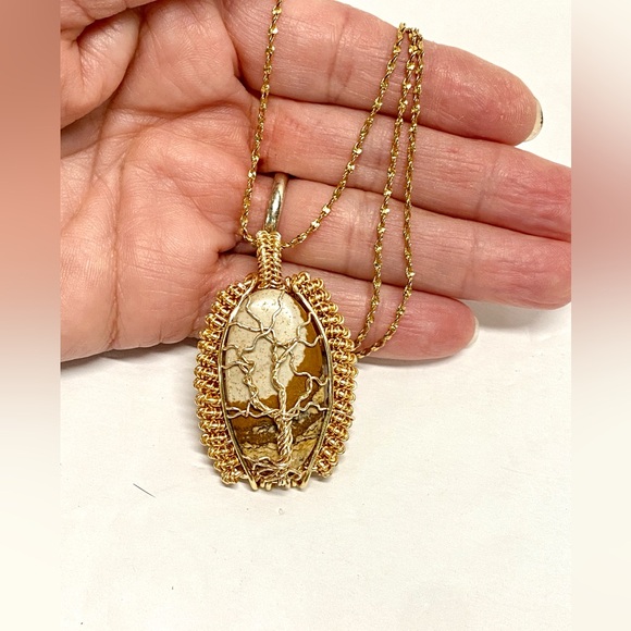 HANDMADE Picture Jasper Hand Wrapped Tree Statement Necklace, Artisan Gift Her - Picture 1 of 10